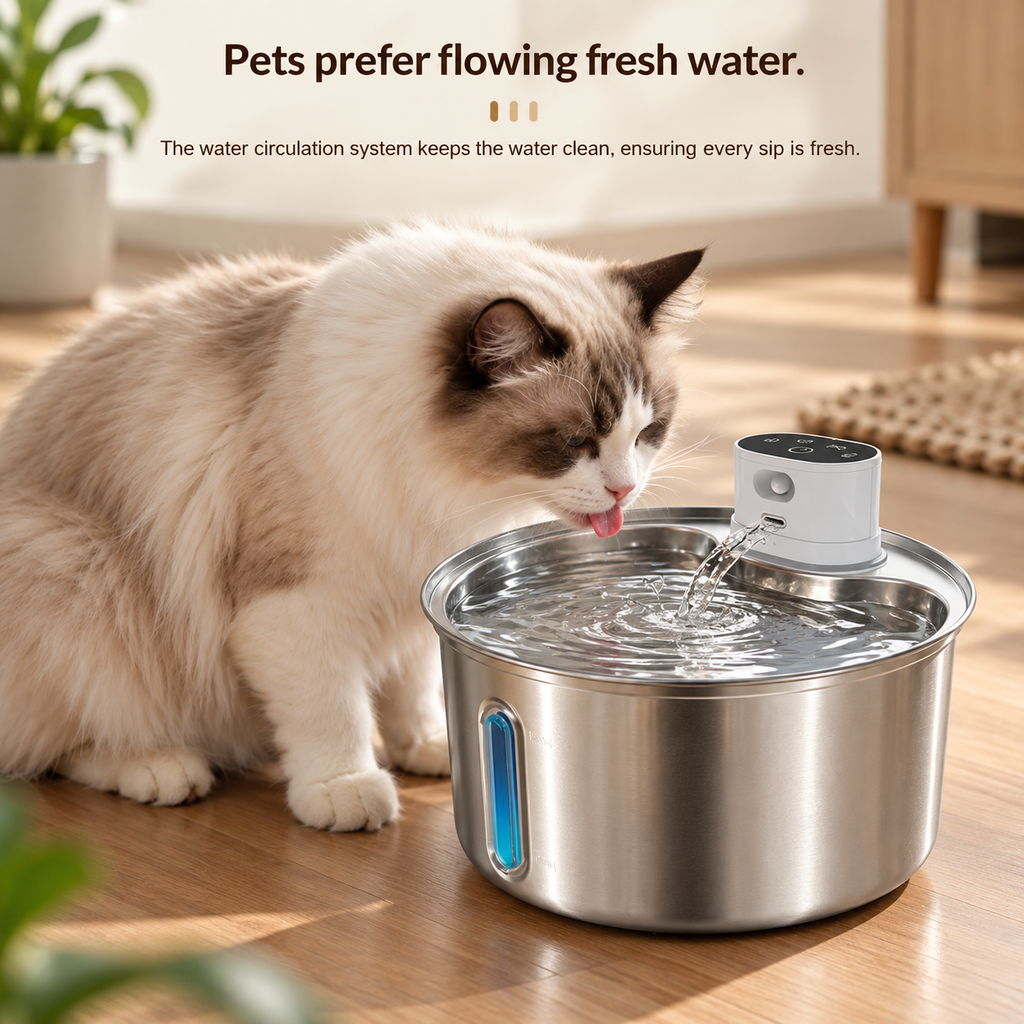 PureFlow™ Wireless Pet Water Fountain – Stainless Steel