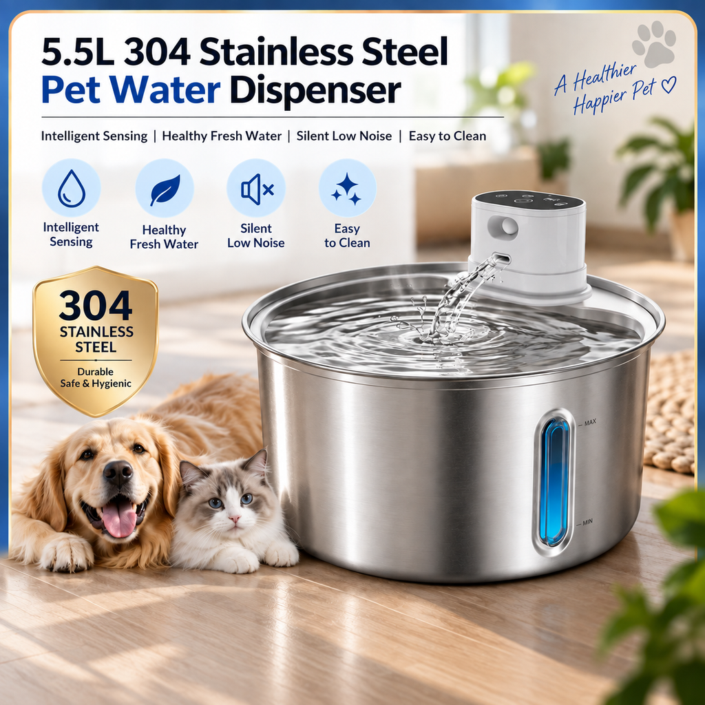 PureFlow™ Wireless Pet Water Fountain – Stainless Steel